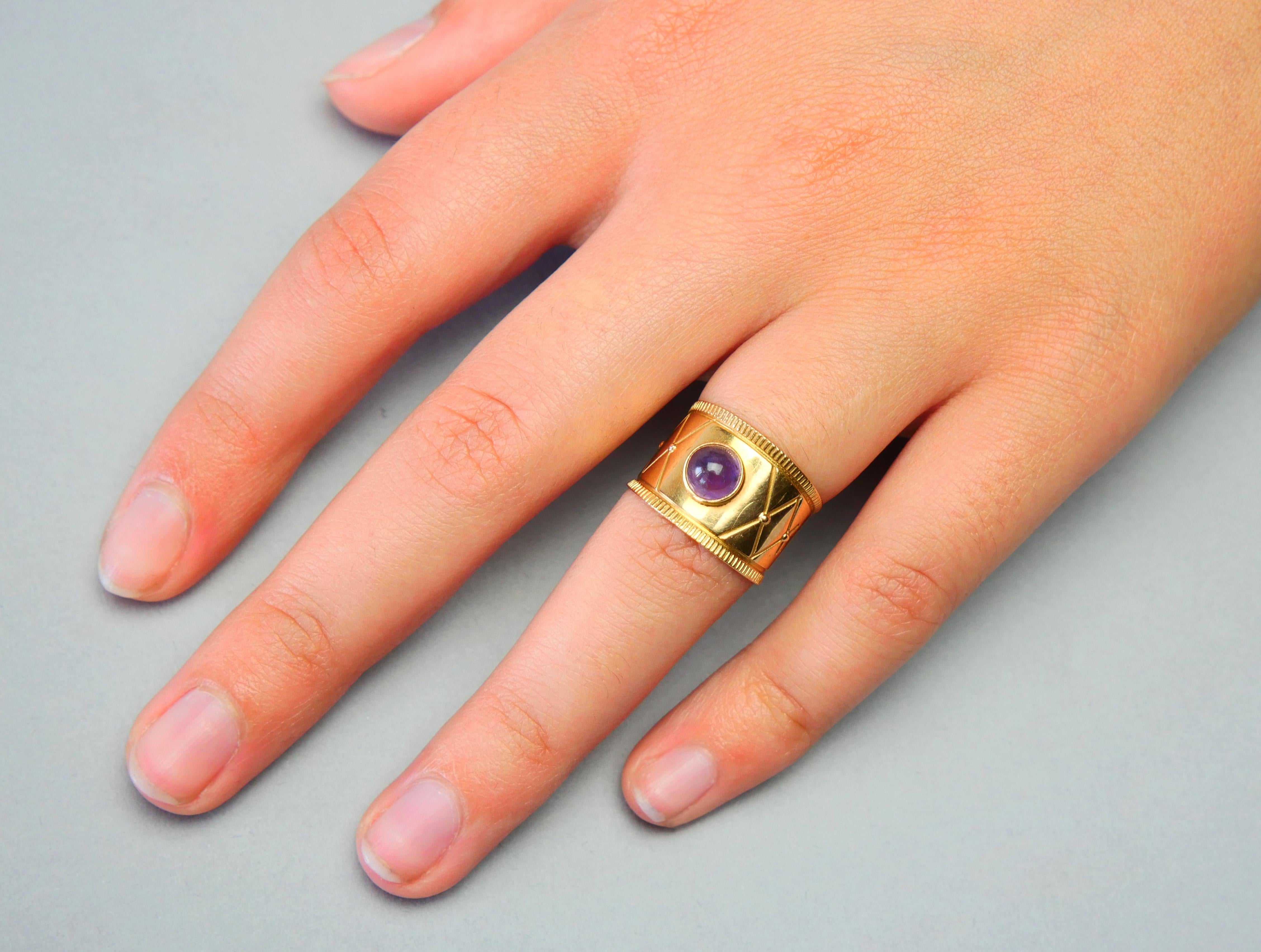 1959 Nordischer Ring Amethyst massiv 18K Gold Ø 5.5 US / 4 gr im Angebot 1