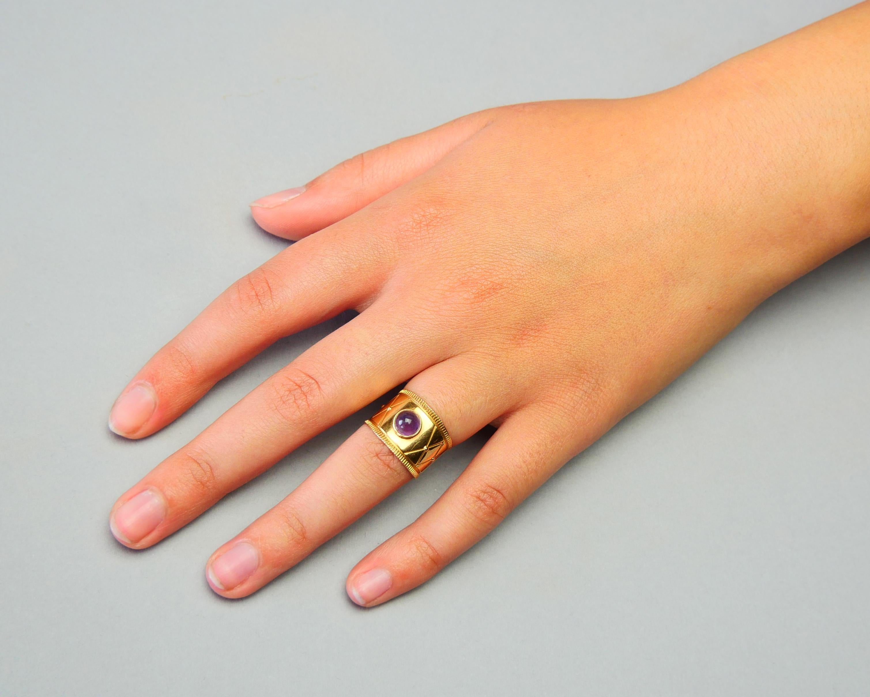 1959 Nordischer Ring Amethyst massiv 18K Gold Ø 5.5 US / 4 gr im Angebot 2
