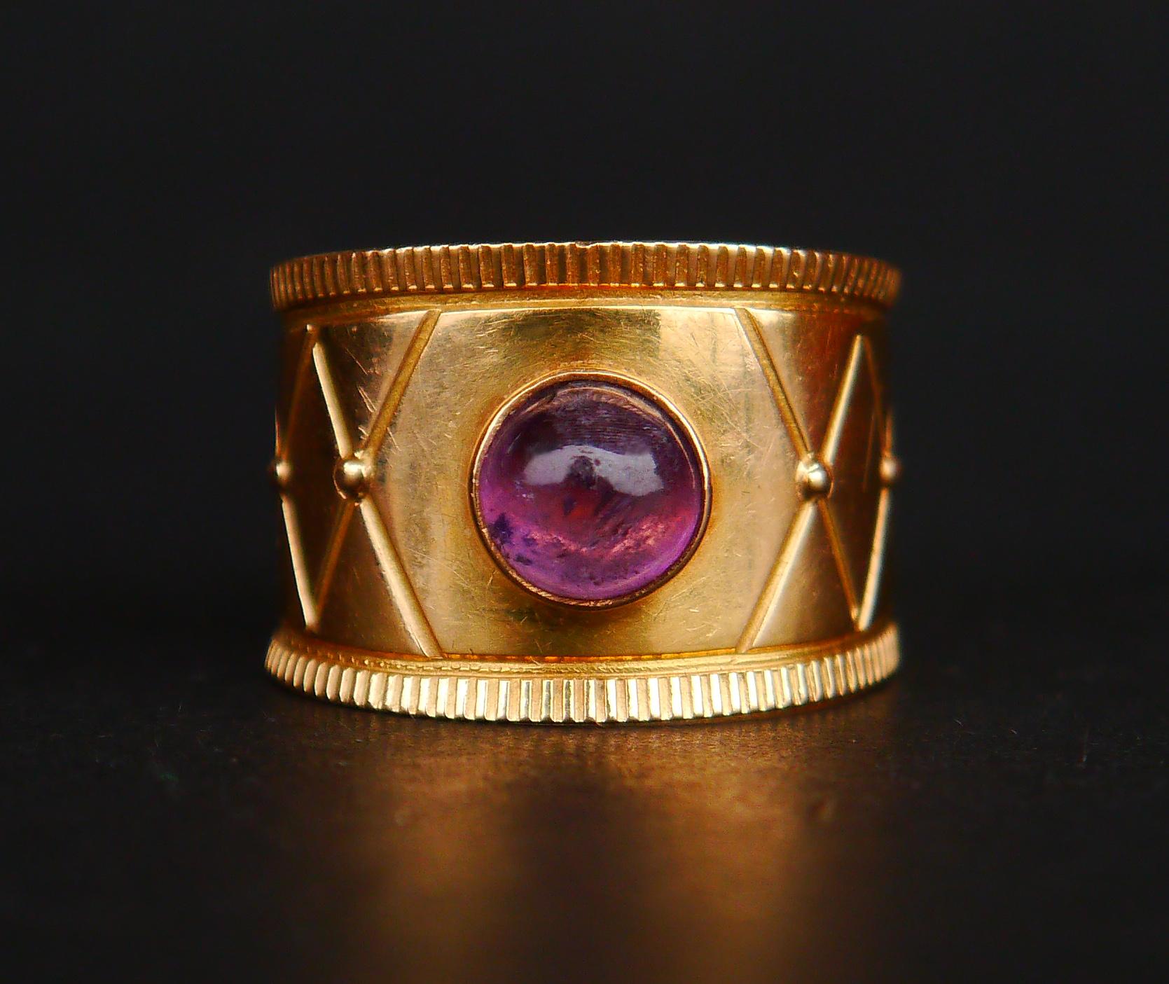 1959 Nordischer Ring Amethyst massiv 18K Gold Ø 5.5 US / 4 gr im Angebot 3