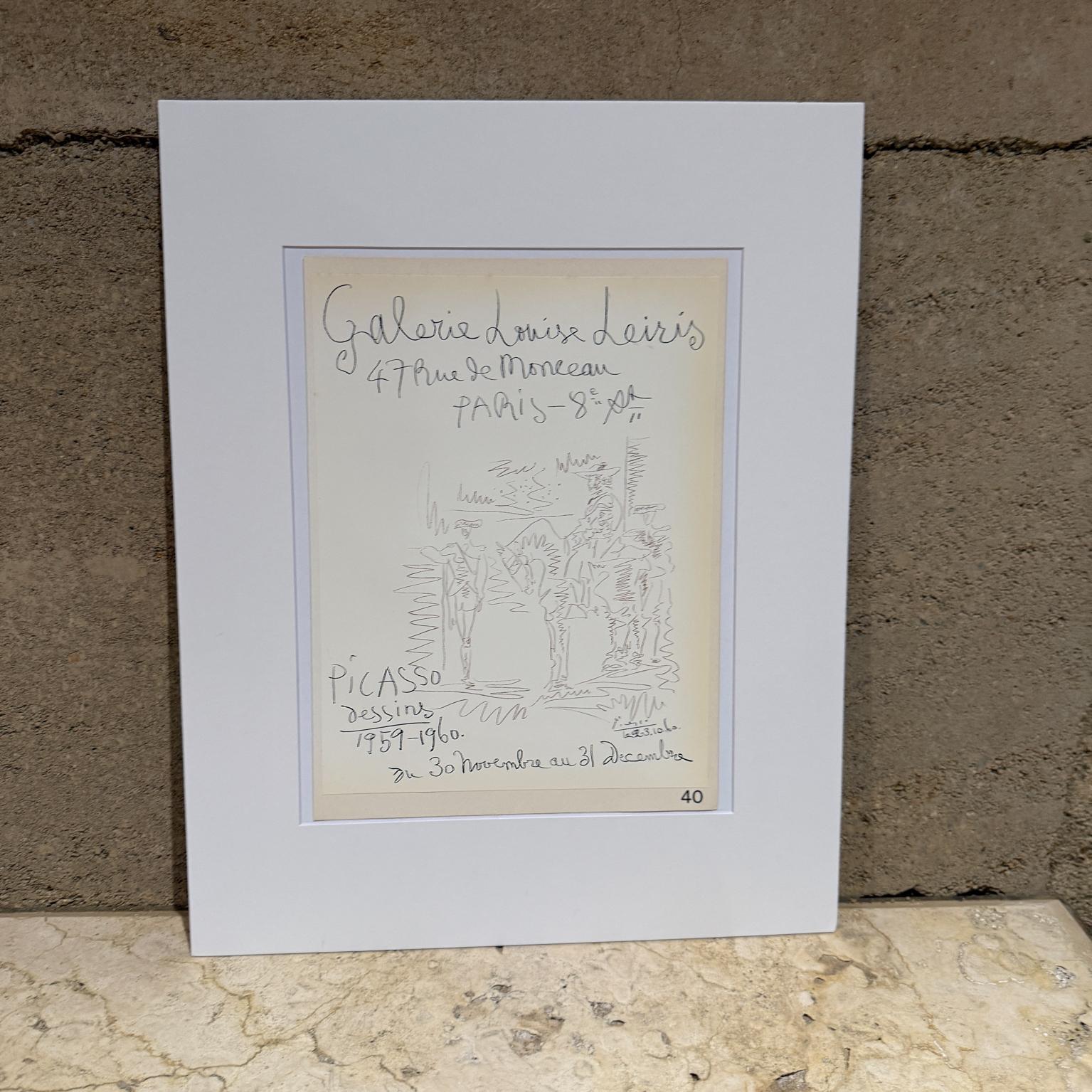 Picasso Cartel Dessins Galerie Louise Leiris París 1959-1960
20 h x 16 art 12,25 x 9,13
Cartel de Picasso Sin COA
Estado original de segunda mano
Consulta las imágenes de la lista