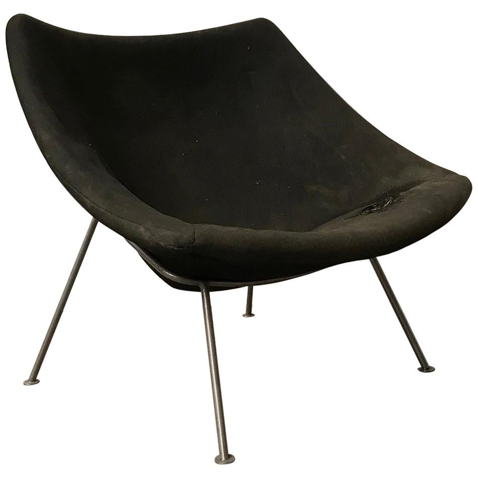 1959, Pierre Paulin, Large Early Oyster Easy Chair F157 in Original Black Fabric