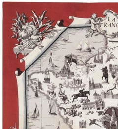 1959 Rare Hermes La France by F de La Perriere Silk Scarf