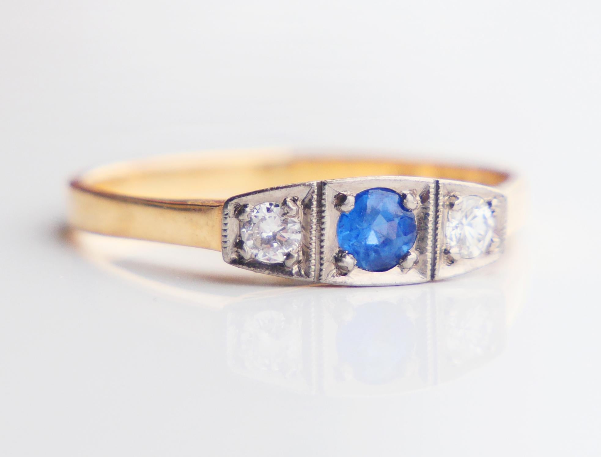 1959 Ring natürlicher Saphir Diamanten massiv 18K Gold Ø 7.75US / 2.3 gr im Angebot 7