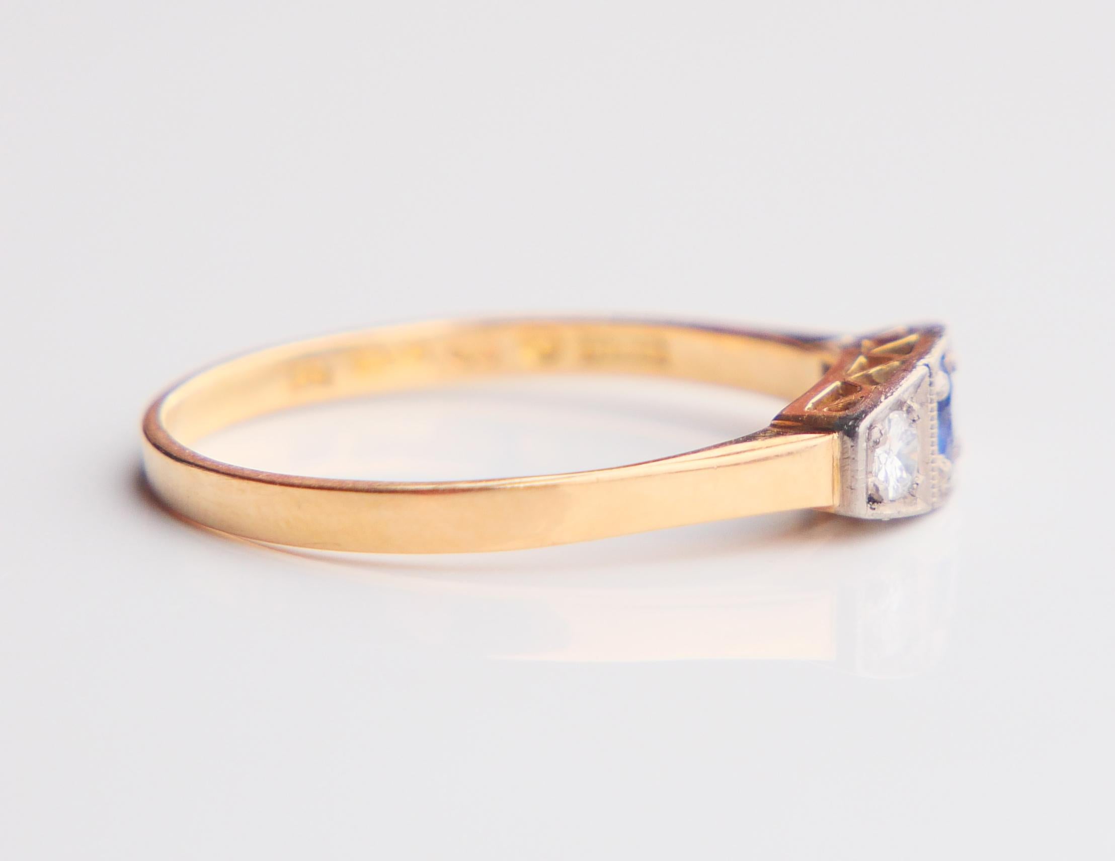 1959 Ring natürlicher Saphir Diamanten massiv 18K Gold Ø 7.75US / 2.3 gr im Angebot 8