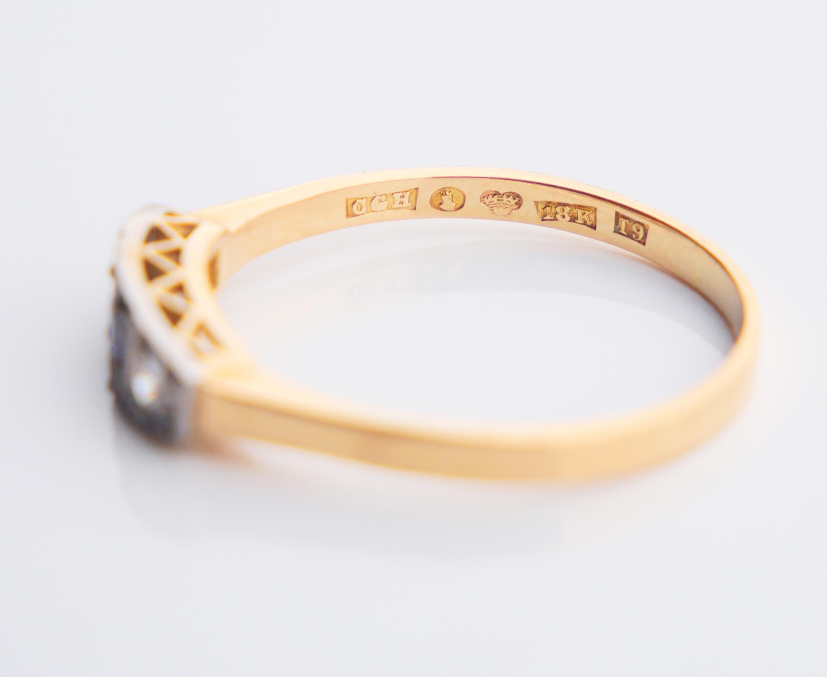 1959 Ring natürlicher Saphir Diamanten massiv 18K Gold Ø 7.75US / 2.3 gr im Angebot 9