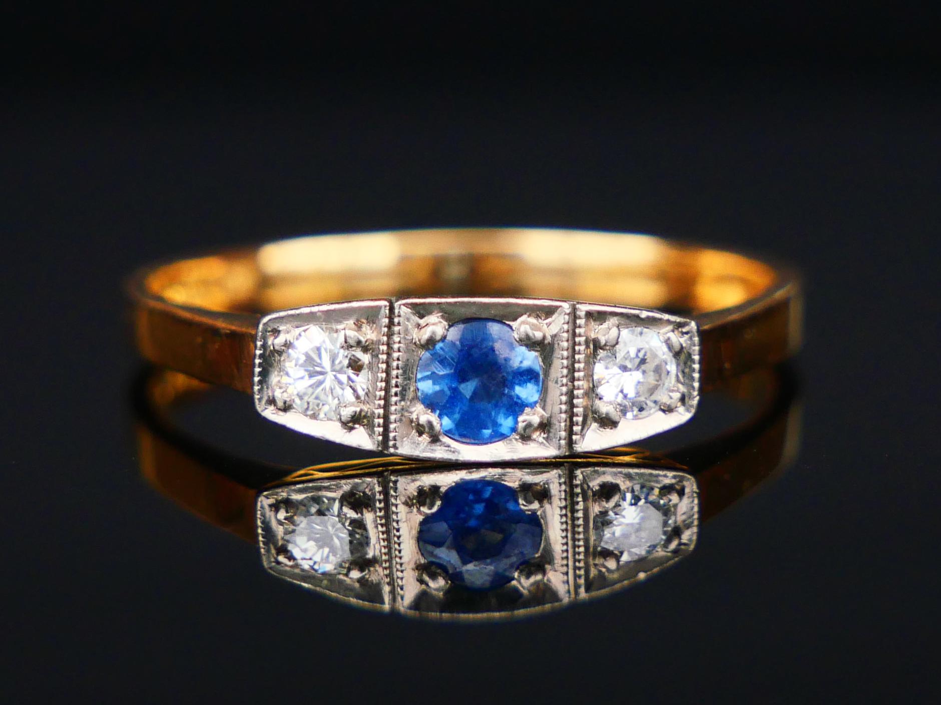 1959 Ring natürlicher Saphir Diamanten massiv 18K Gold Ø 7.75US / 2.3 gr (Retro) im Angebot