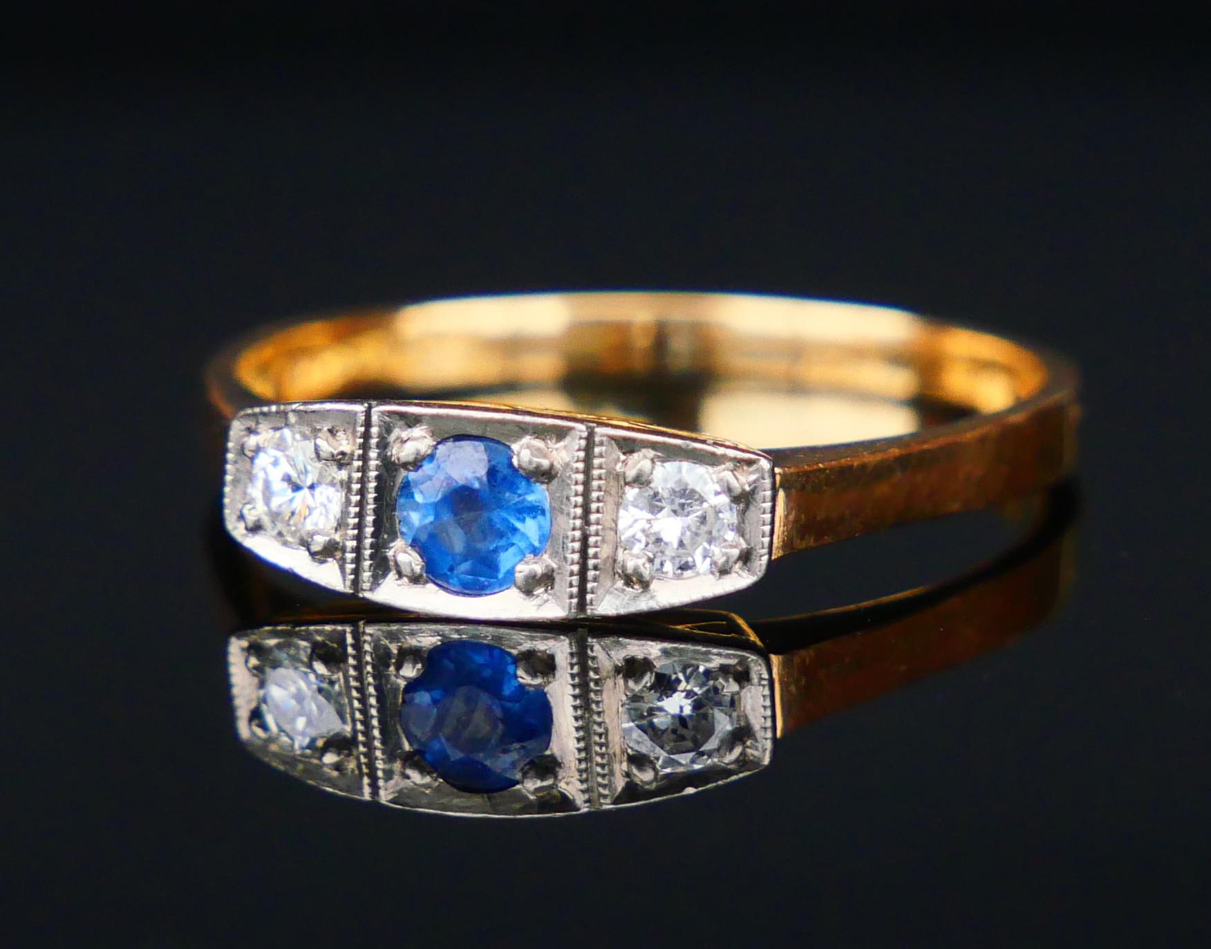 1959 Ring natürlicher Saphir Diamanten massiv 18K Gold Ø 7.75US / 2.3 gr Damen im Angebot