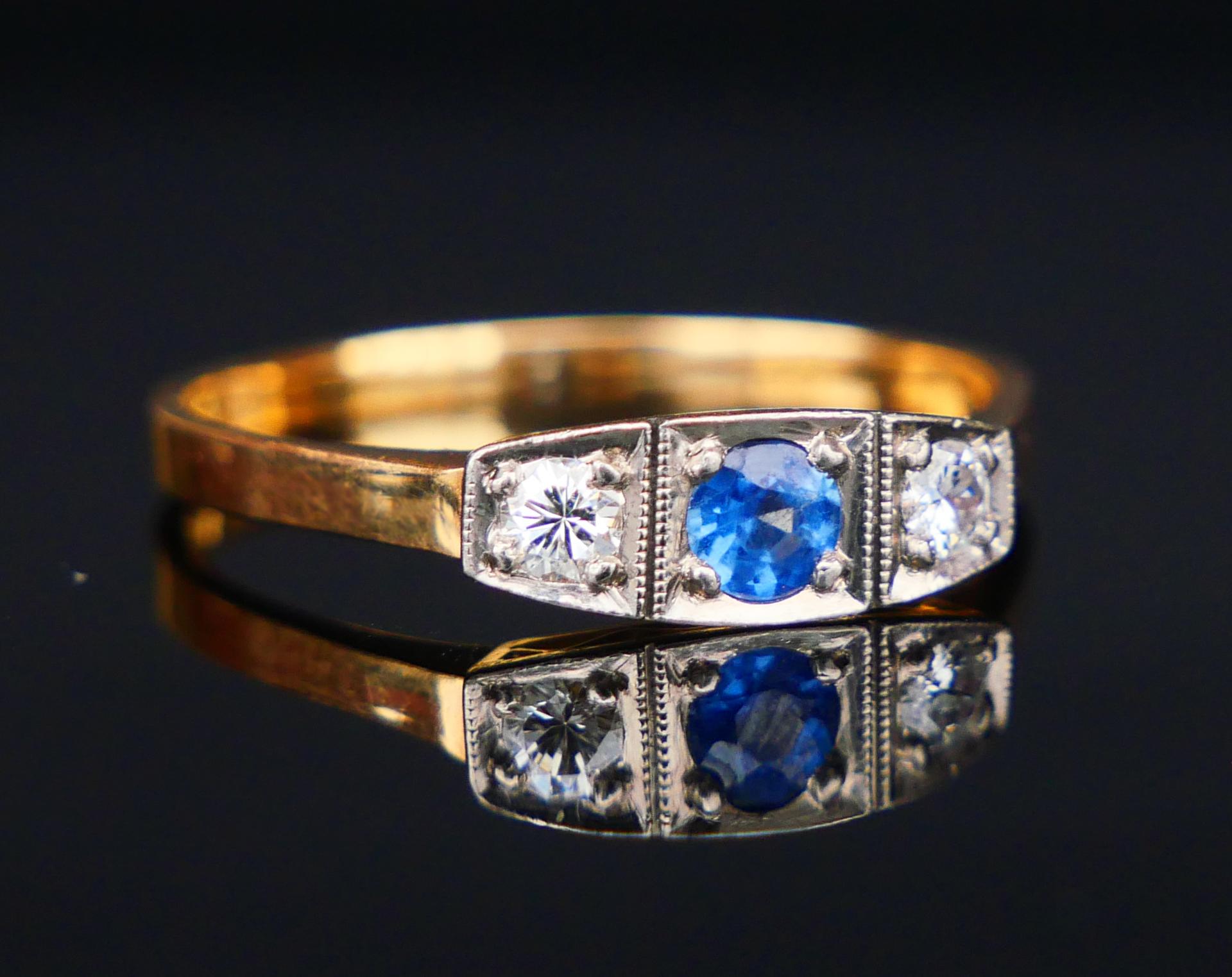 1959 Ring natürlicher Saphir Diamanten massiv 18K Gold Ø 7.75US / 2.3 gr im Angebot 1