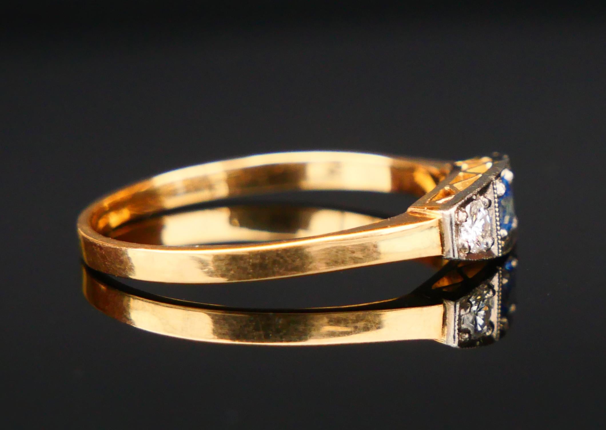 1959 Ring natürlicher Saphir Diamanten massiv 18K Gold Ø 7.75US / 2.3 gr im Angebot 2