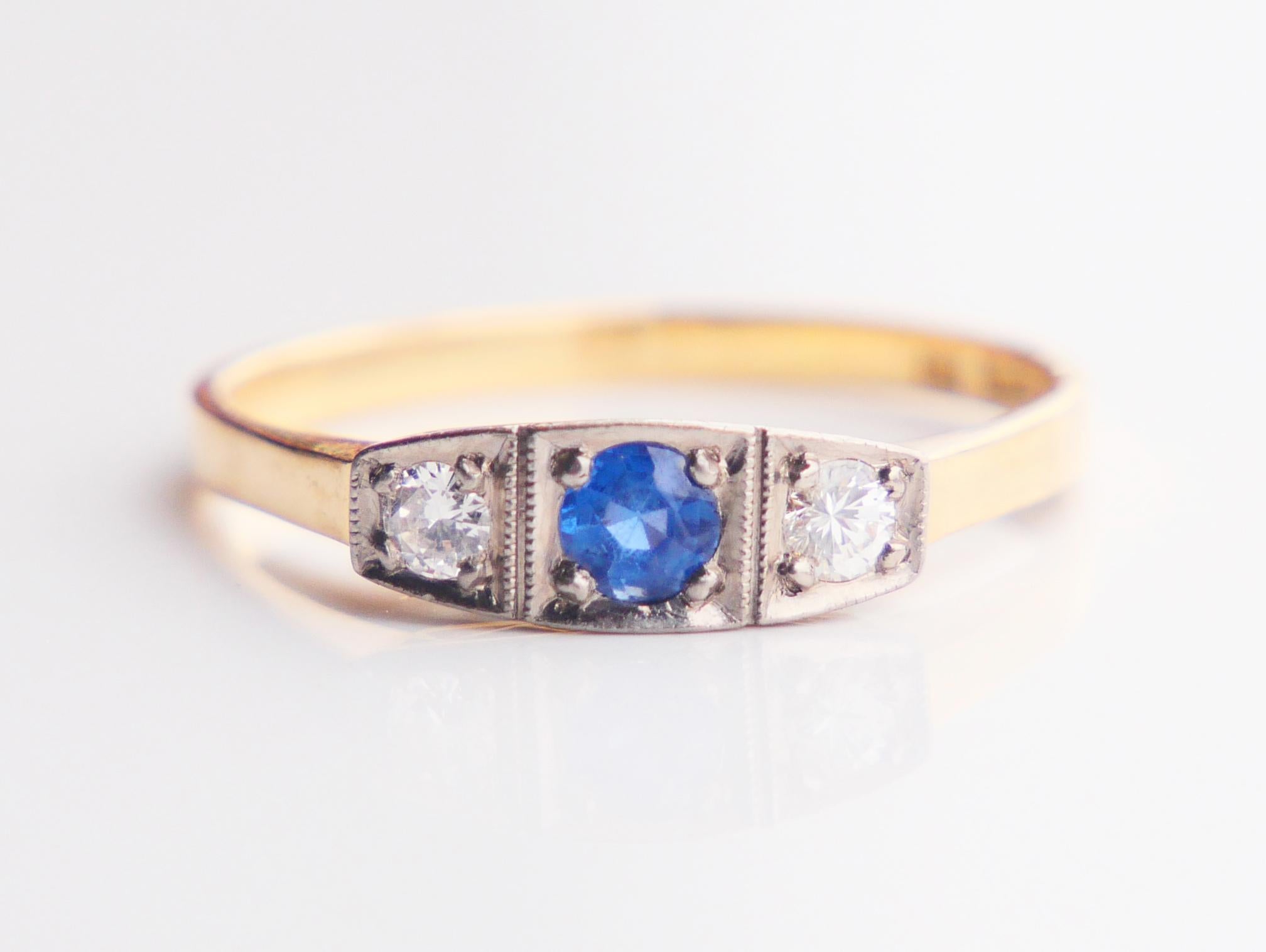 1959 Ring natürlicher Saphir Diamanten massiv 18K Gold Ø 7.75US / 2.3 gr im Angebot 3