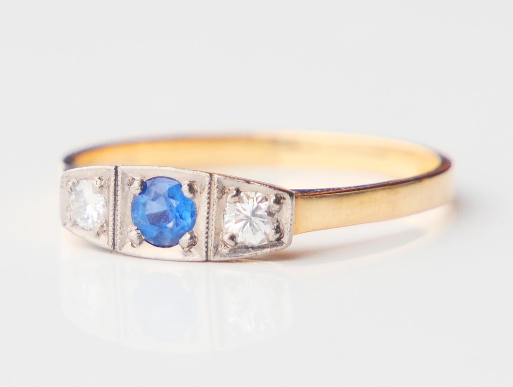 1959 Ring natürlicher Saphir Diamanten massiv 18K Gold Ø 7.75US / 2.3 gr im Angebot 4