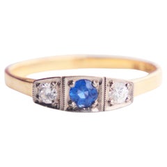1959 Ring natural Sapphire Diamonds solid 18K Gold Ø 7.75US / 2.3 gr