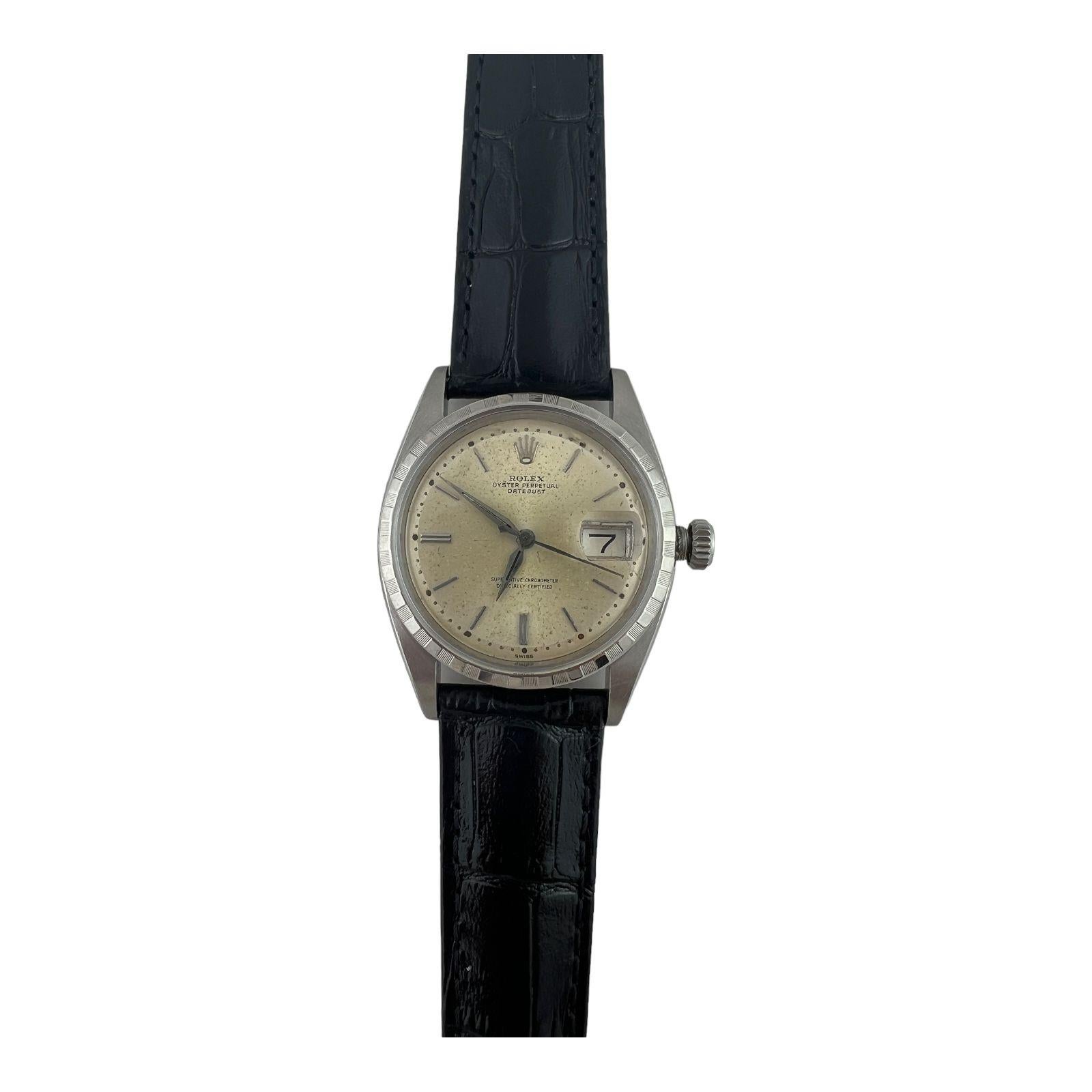 1959 Rolex Datejust Herrenuhr 6605 Edelstahl Lederband im Zustand „Gut“ in Washington Depot, CT
