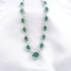 11.68 Ct Zambian Emerald and 7.91 Ct Diamond Halo Necklace in 18K White Gold