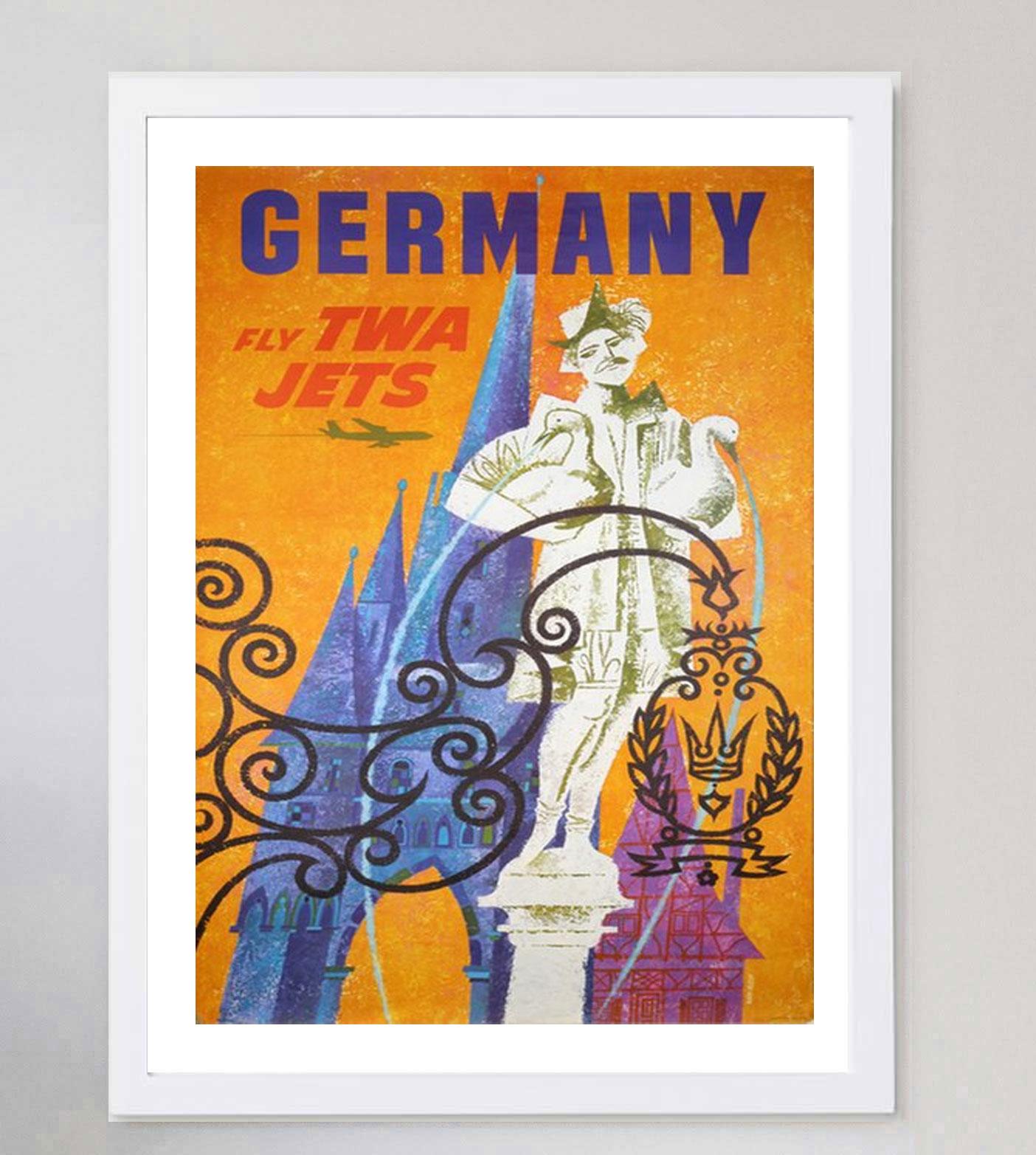 Affiche vintage originale de la TWA, Allemagne, 1959 Bon état - En vente à Winchester, GB