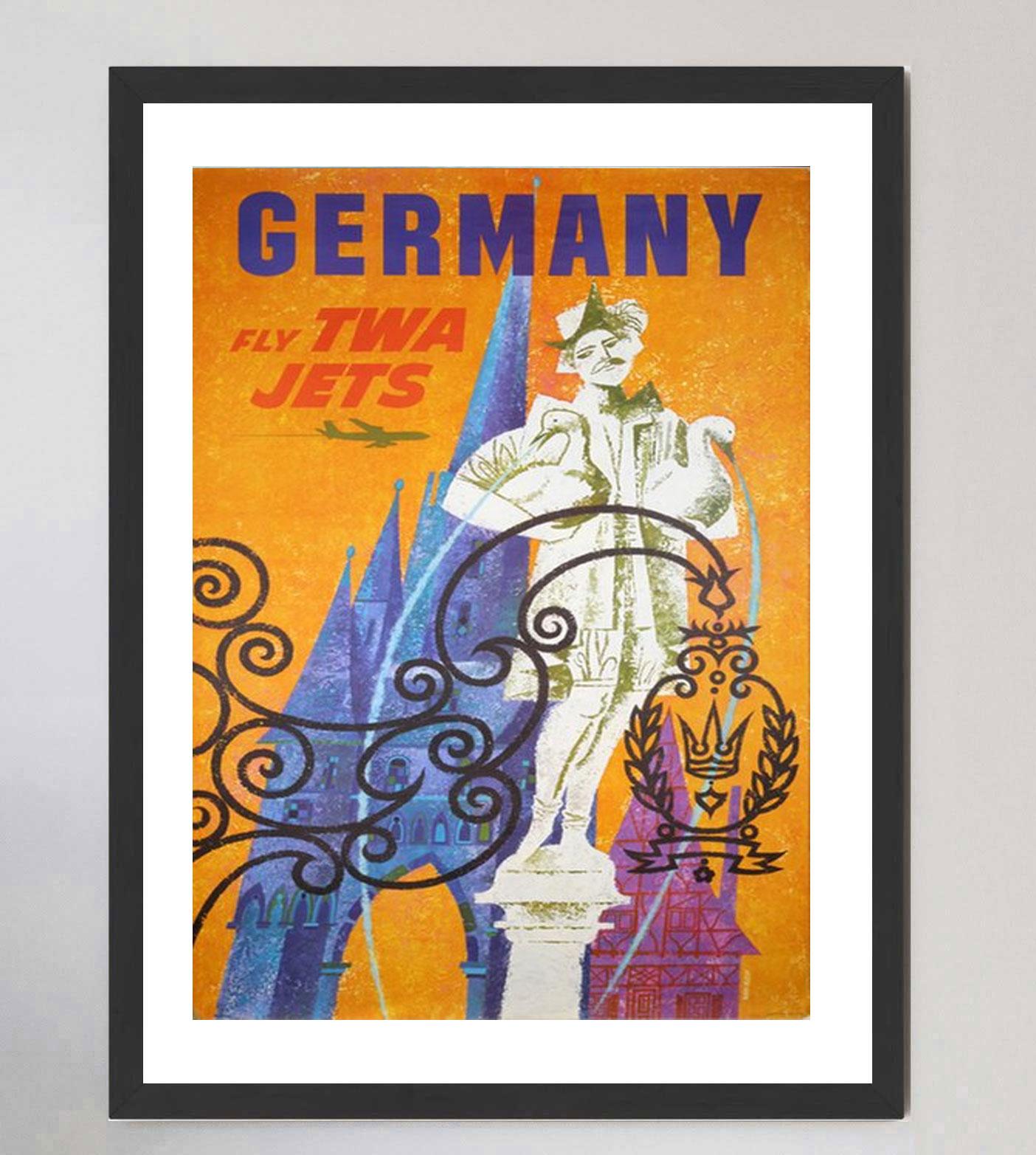 Milieu du XXe siècle Affiche vintage originale de la TWA, Allemagne, 1959 en vente