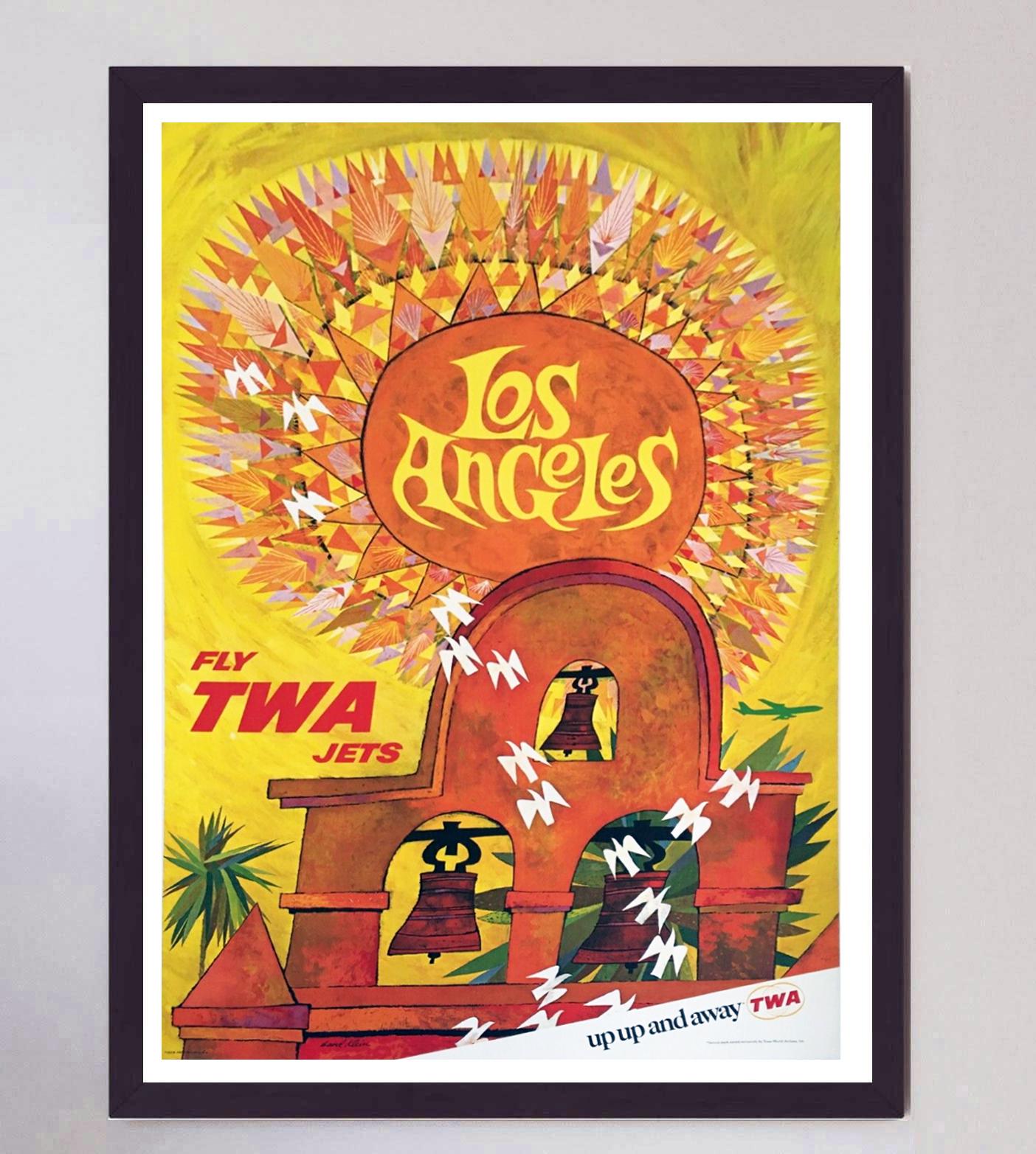 1959  TWA - Affiche vintage originale de Los Angeles Bon état - En vente à Winchester, GB