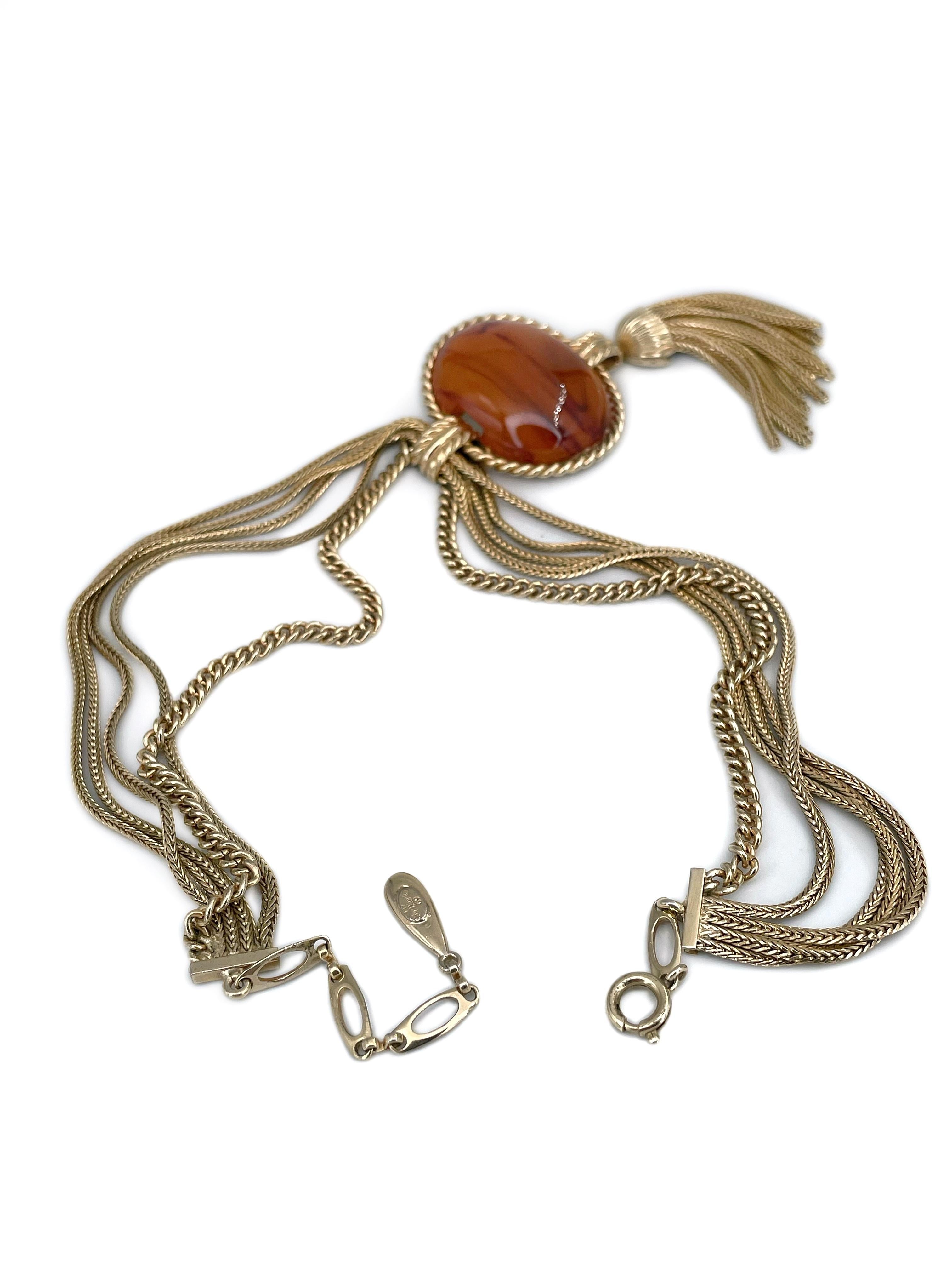 1959 Vintage Christian Dior Gold Ton Brown Harz Quaste Collier Halskette (Moderne)