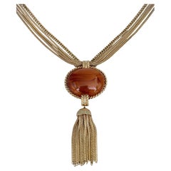 1959 Vintage Christian Dior Gold Ton Brown Harz Quaste Collier Halskette