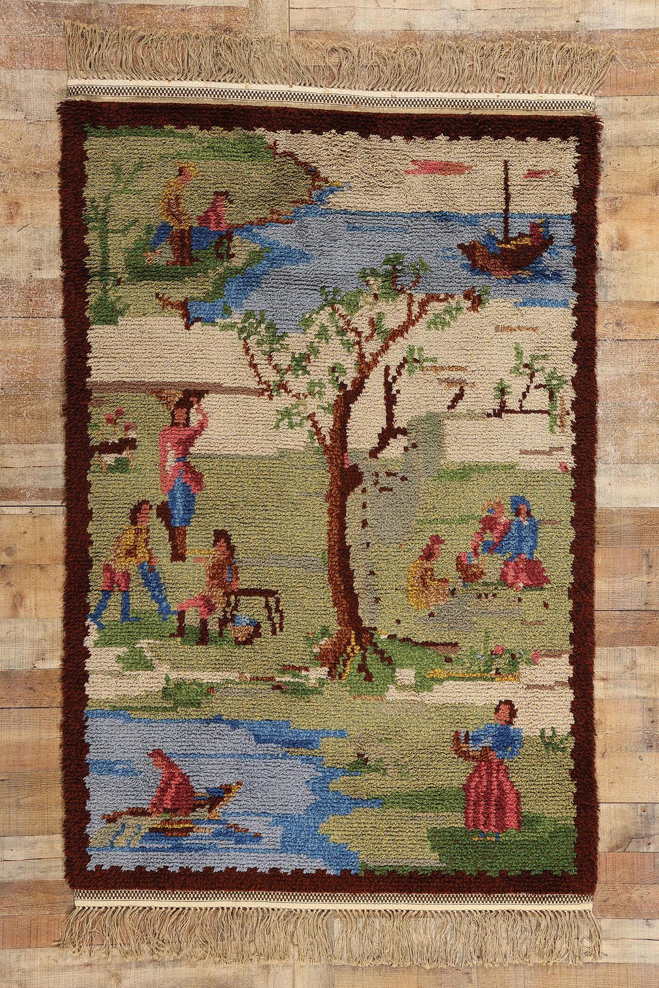 1959 Vintage Schwedisch Heitere Sommerbilder Gobeläng Ryamatta, 04'06 x 06'11 im Angebot 2