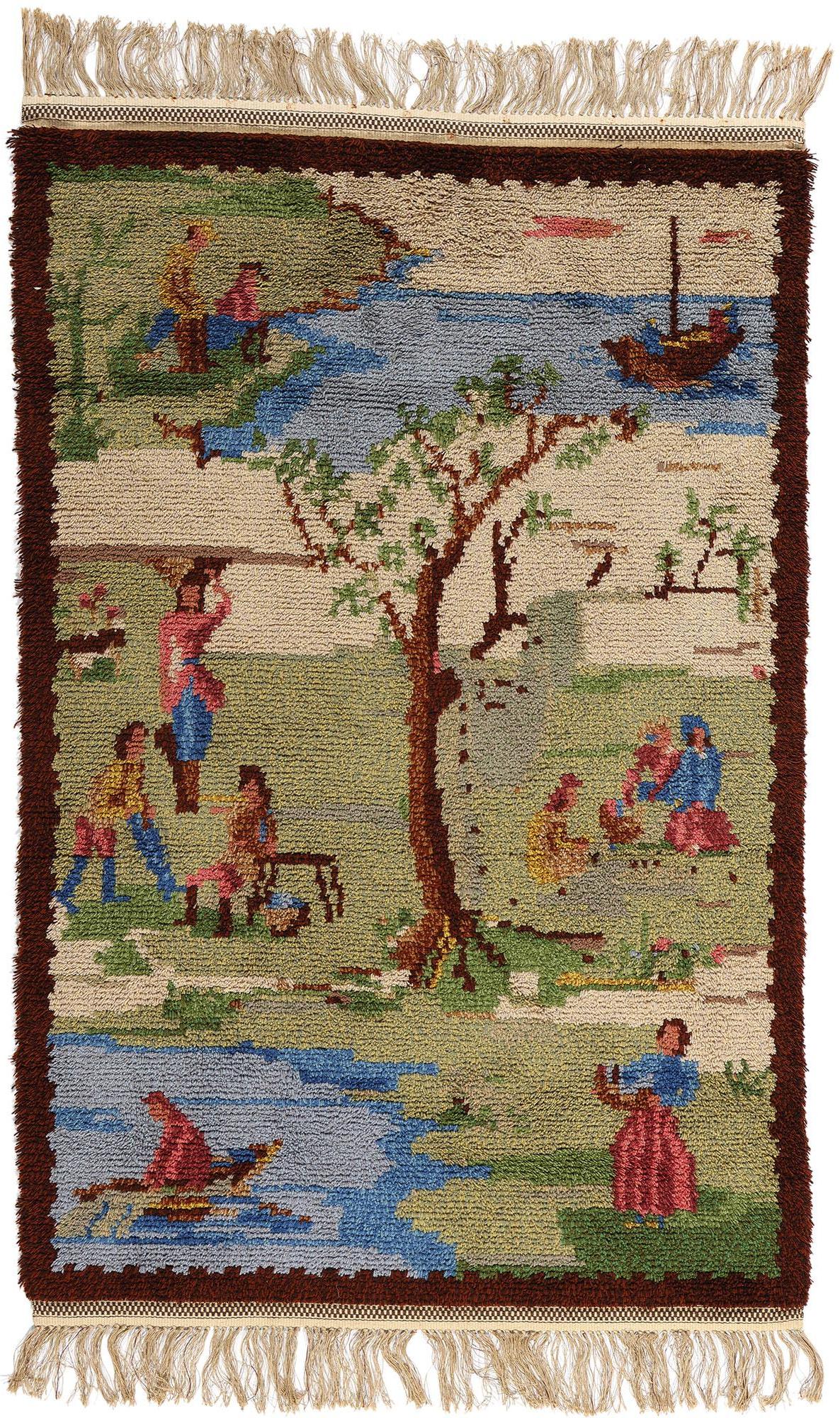 1959 Vintage Schwedisch Heitere Sommerbilder Gobeläng Ryamatta, 04'06 x 06'11 im Angebot 3