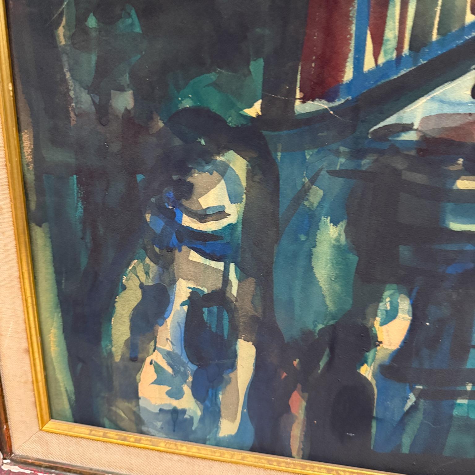 1959 Pittura architettonica astratta ad acquerello firmata Dow in vendita 4