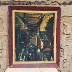 1959 Watercolor Abstract Architectural Painting signed Dow