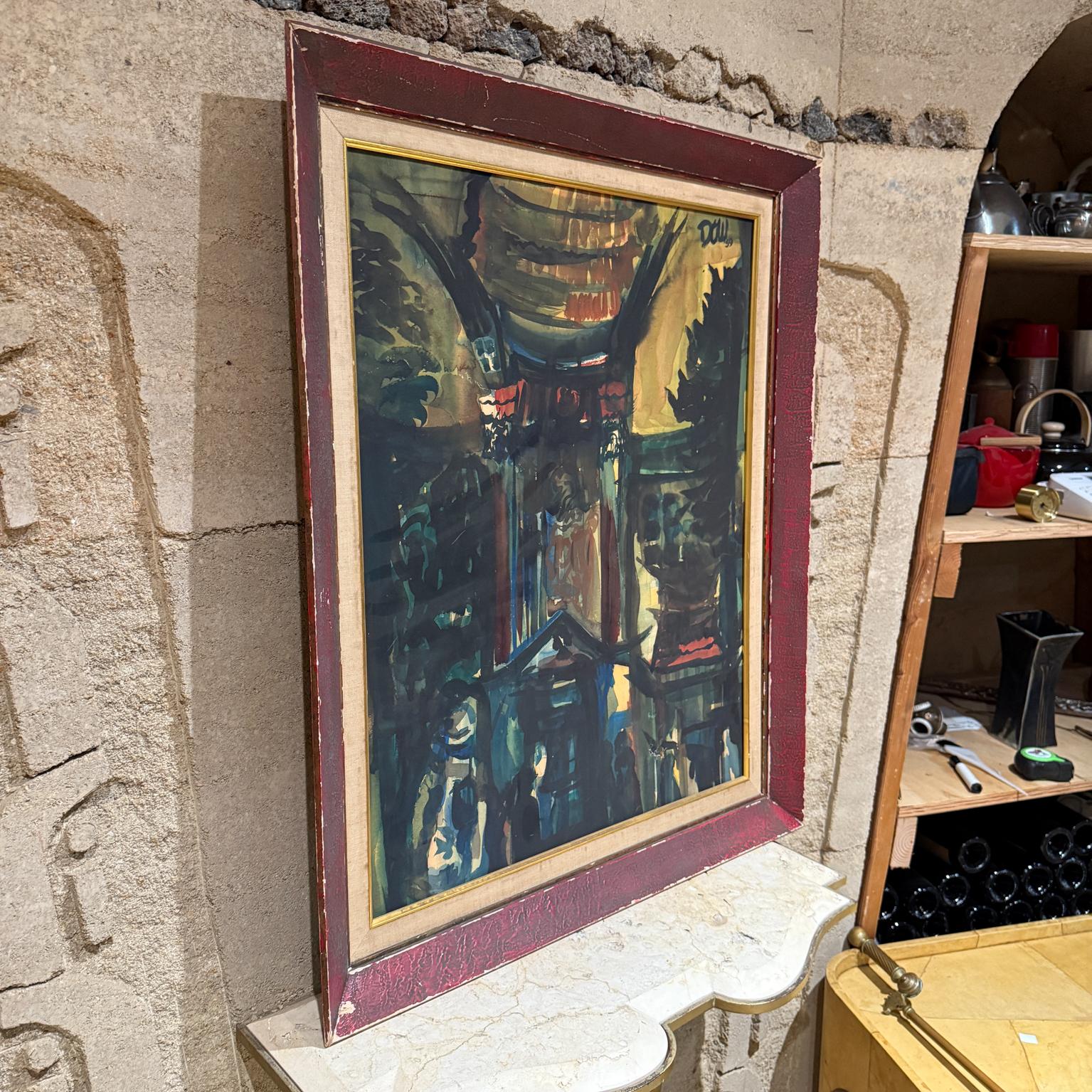 Americano 1959 Pittura architettonica astratta ad acquerello firmata Dow in vendita