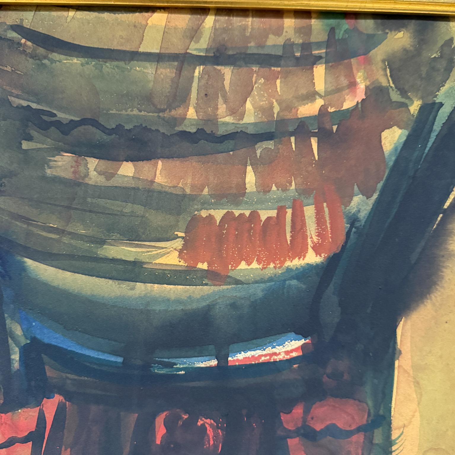 Metà XX secolo 1959 Pittura architettonica astratta ad acquerello firmata Dow in vendita
