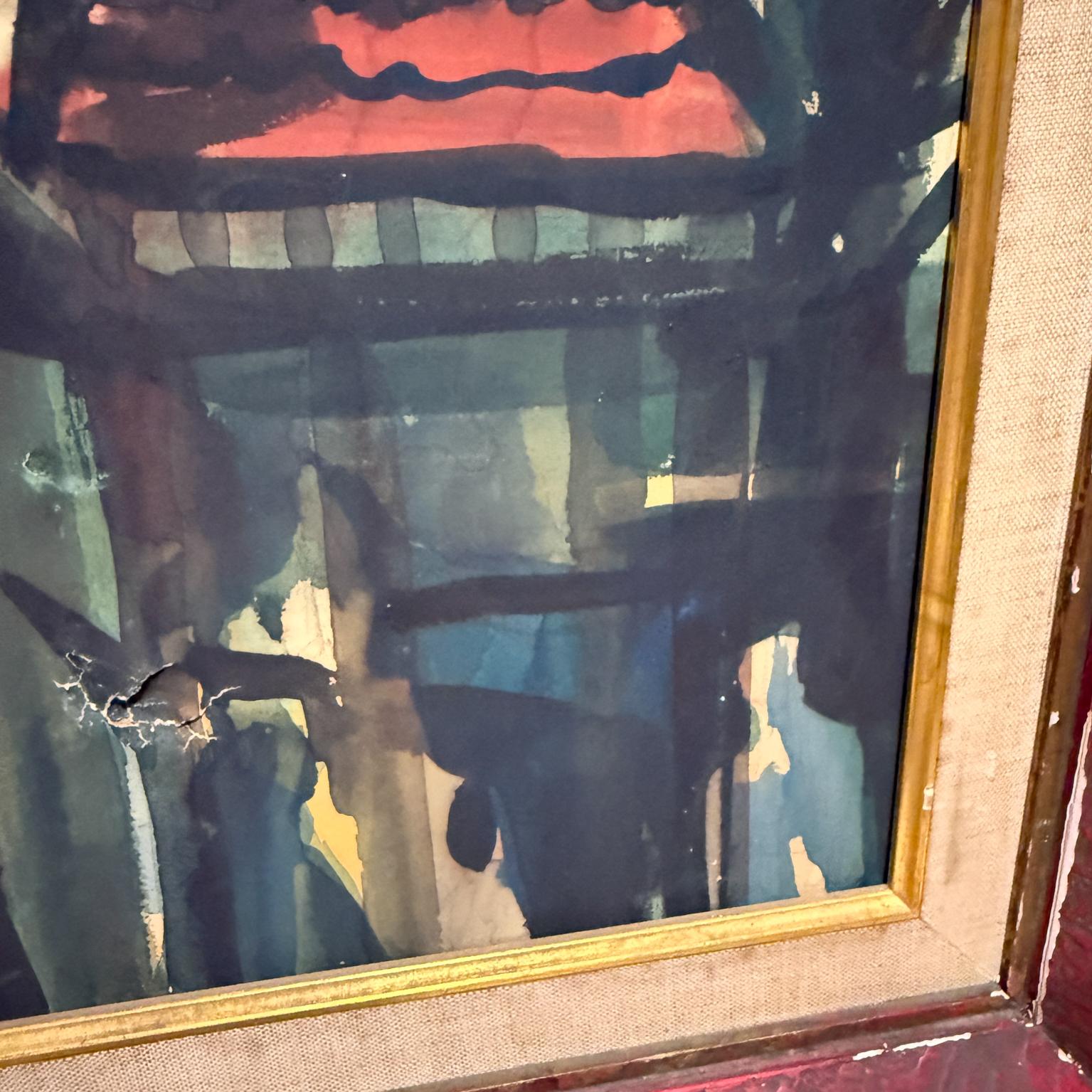 1959 Pittura architettonica astratta ad acquerello firmata Dow in vendita 2