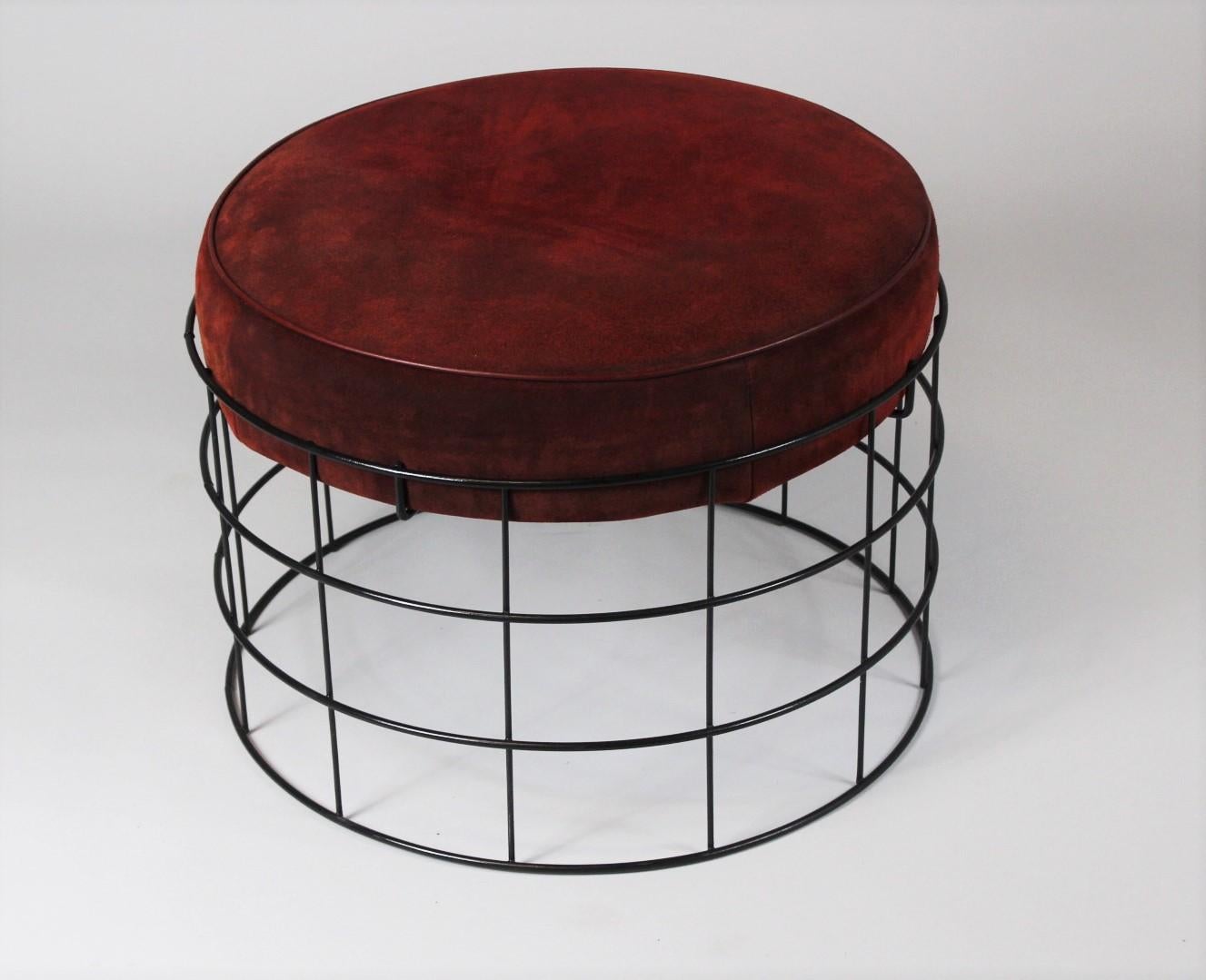 1959 Wireframe T1 Stool by Verner Panton, Suede Leather In Good Condition In Cimelice, Czech republic