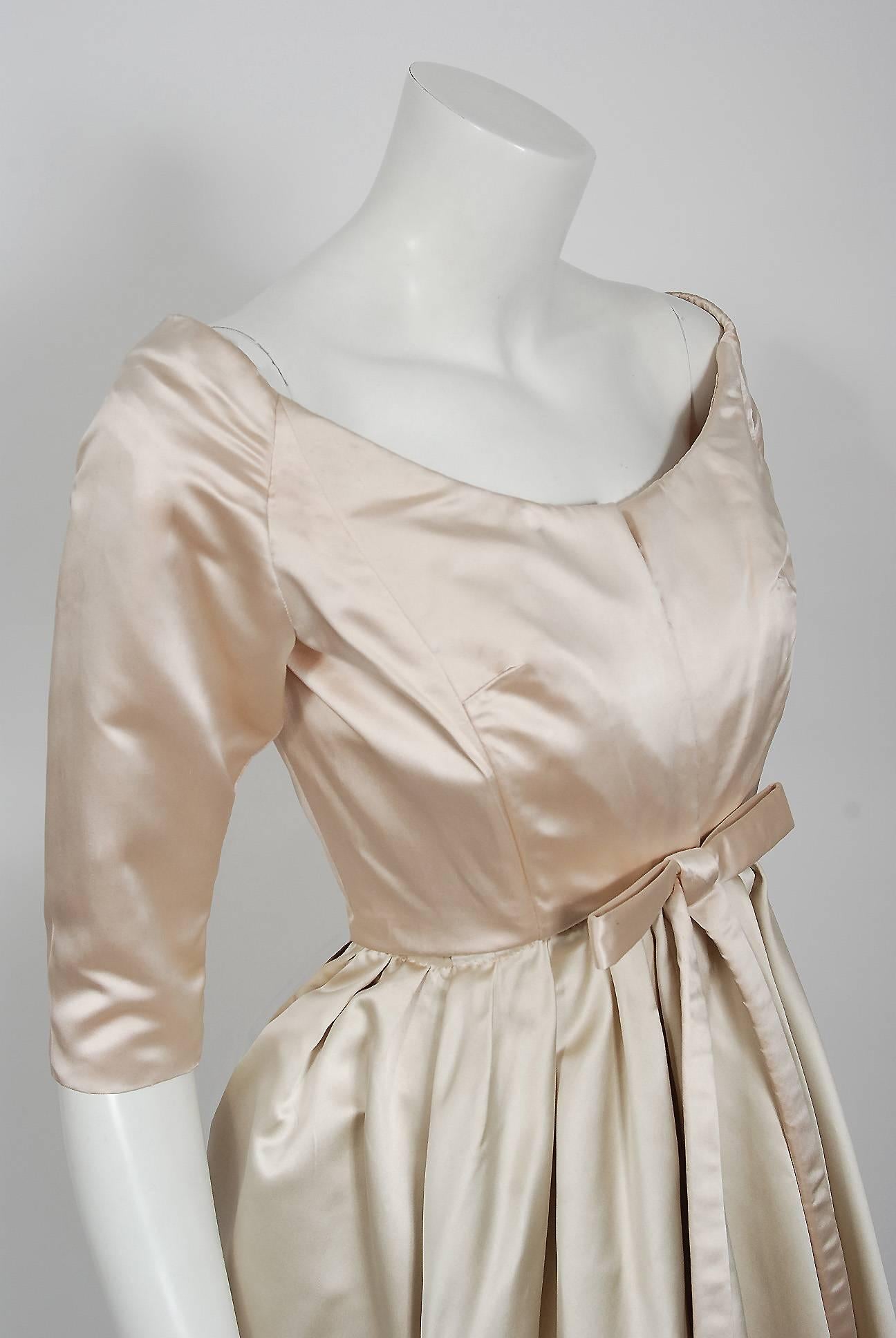 Beige Vintage 1959 Yves Saint Laurent for Christian Dior Haute-Couture Satin Dress