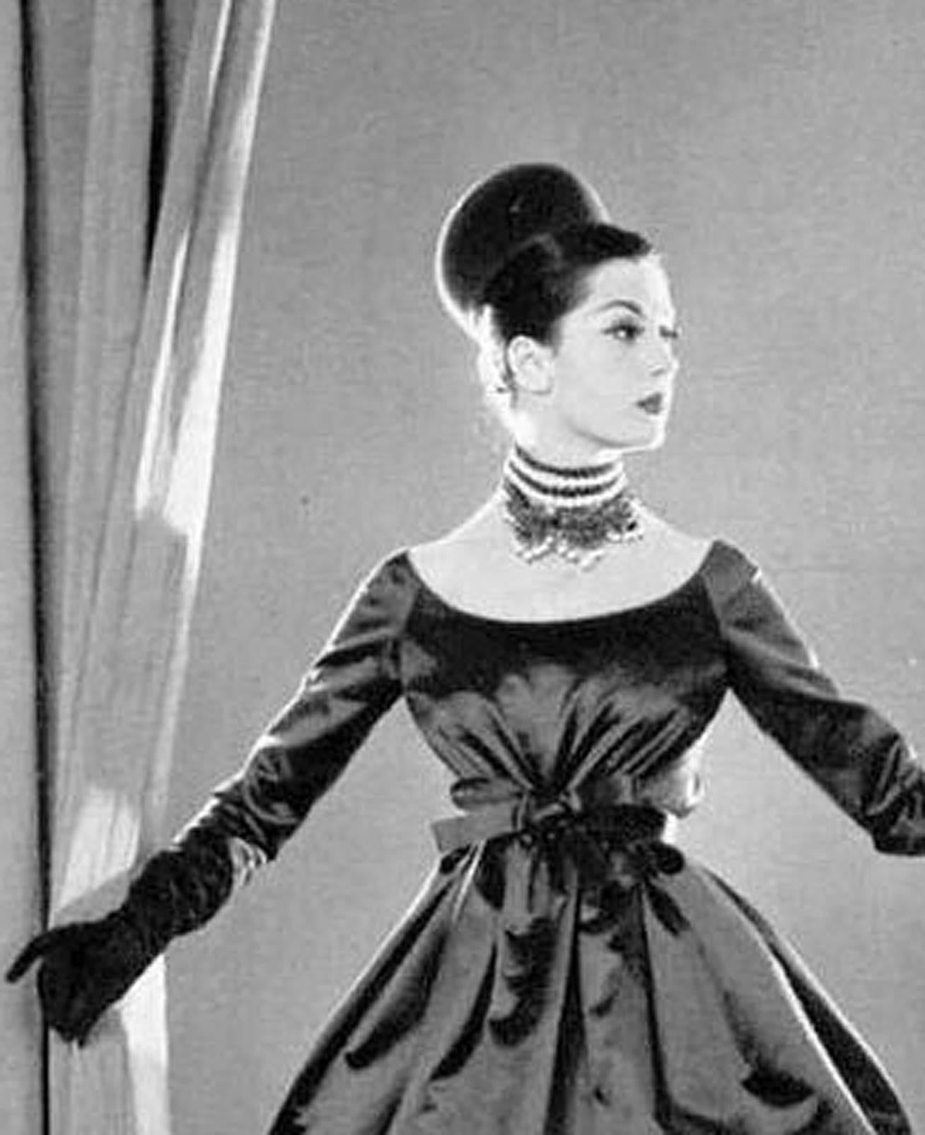 Vintage 1959 Yves Saint Laurent for Christian Dior Haute-Couture Satin Dress In Good Condition In Beverly Hills, CA