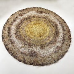 195cm Multi-Color Scandinavian Psychedelic Batik High Pile Pop Art Rya Rug 1970s