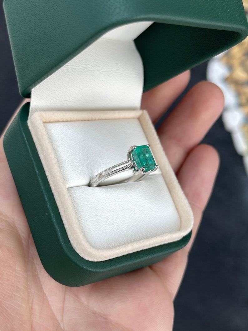 Emerald Cut 1.95ct 14K Natural Emerald Solitaire Engagement Ring  White Gold For Sale