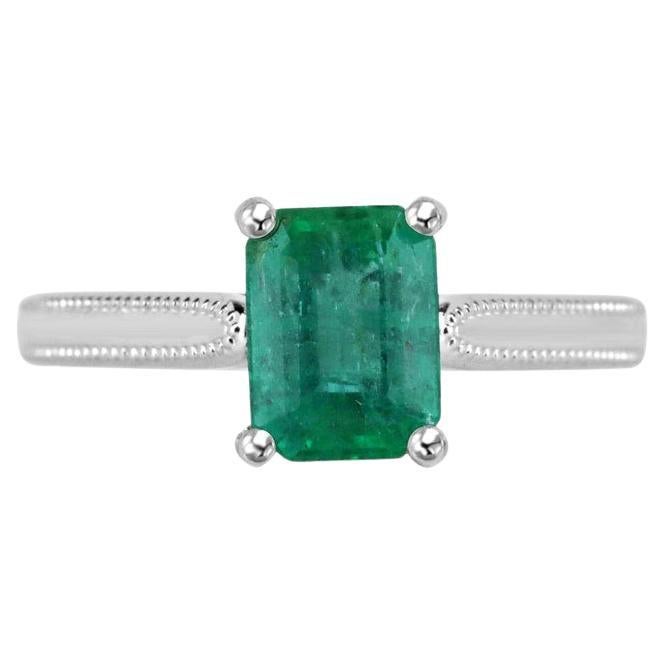 1.95ct 14K Natural Emerald Solitaire Engagement Ring  White Gold