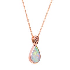 1.95 Carat Australian Crystal Opal & 18k Rose Gold Necklace