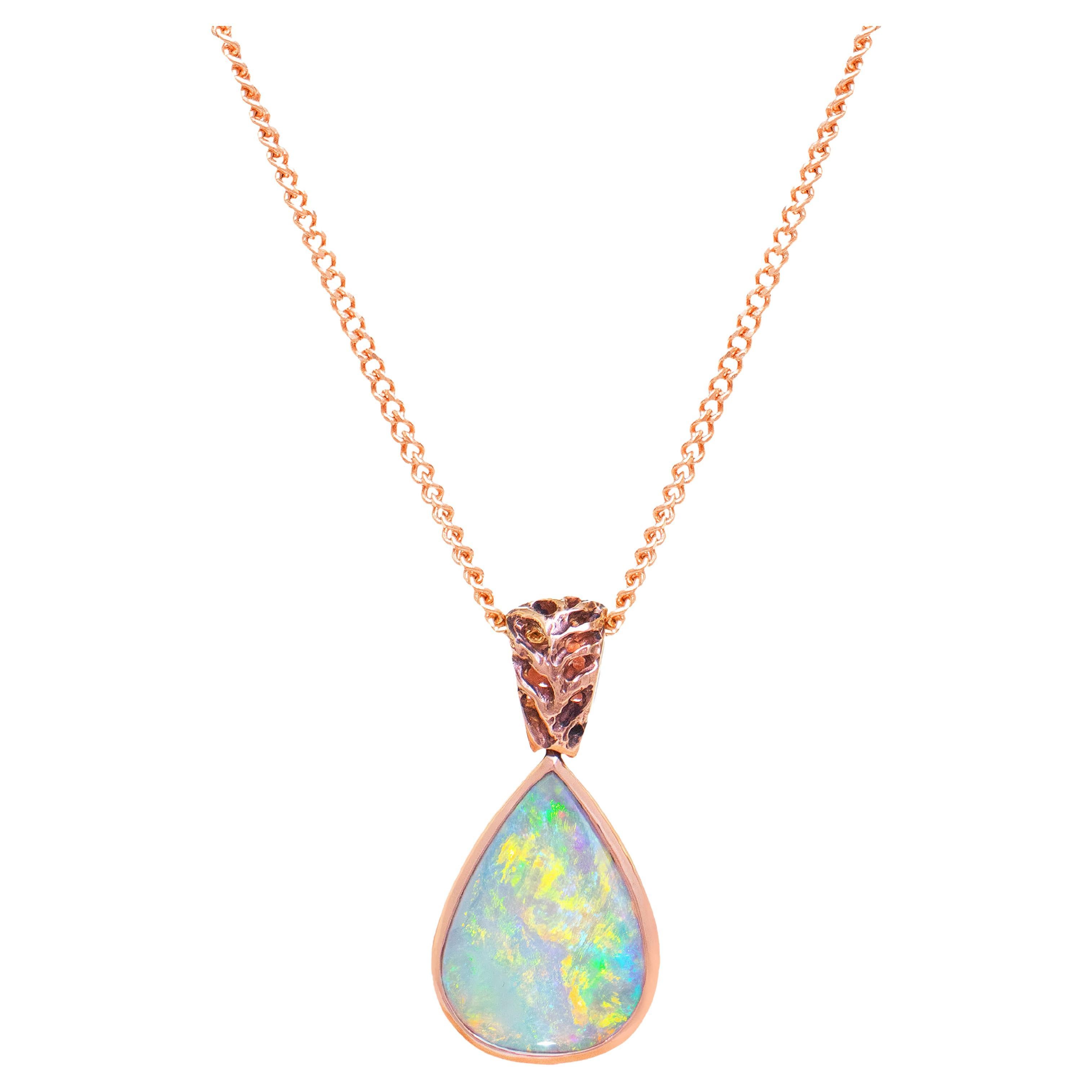 1.95 Carat Australian Crystal Opal & 18k Rose Gold Necklace