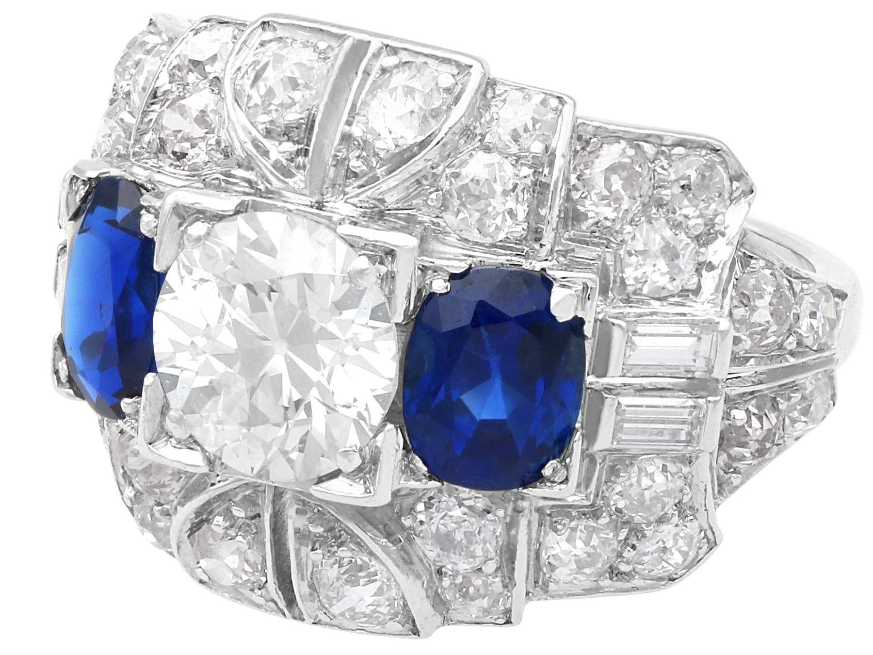 1.95Ct Basaltic Sapphire and 4.15Ct Diamond, Platinum Dress Ring Circa 1930 For Sale 1