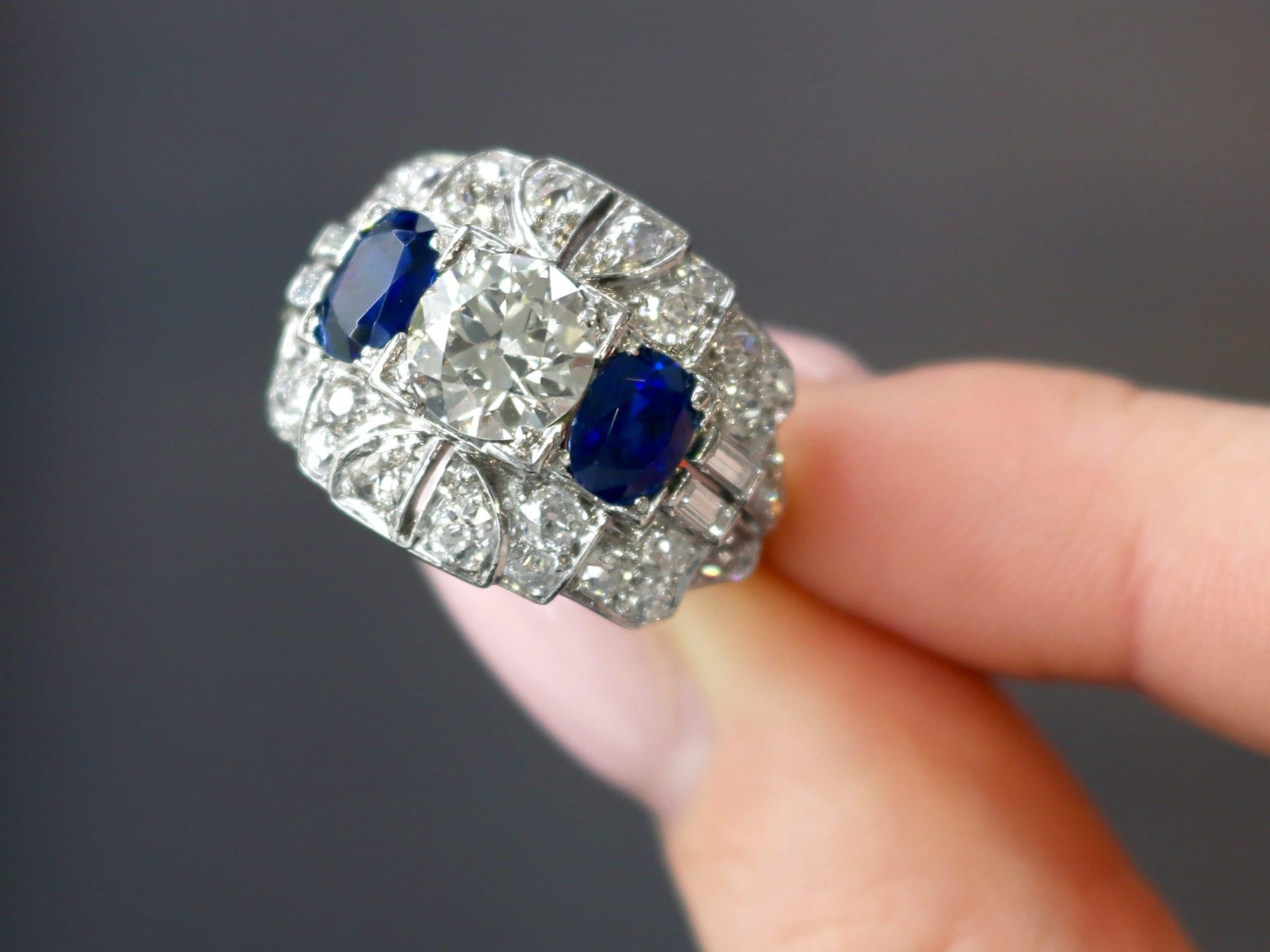 Oval Cut 1.95Ct Basaltic Sapphire and 4.15Ct Diamond, Platinum Dress Ring Circa 1930 For Sale
