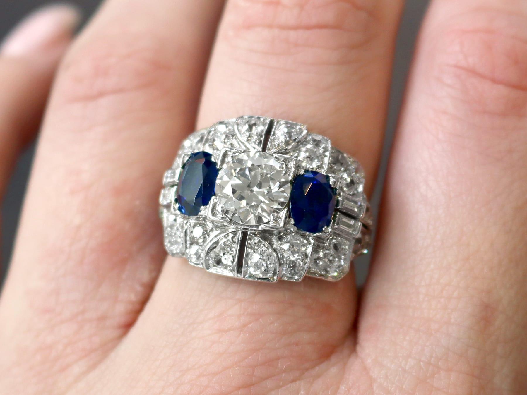 1.95Ct Basaltic Sapphire and 4.15Ct Diamond, Platinum Dress Ring Circa 1930 In Excellent Condition For Sale In Jesmond, Newcastle Upon Tyne