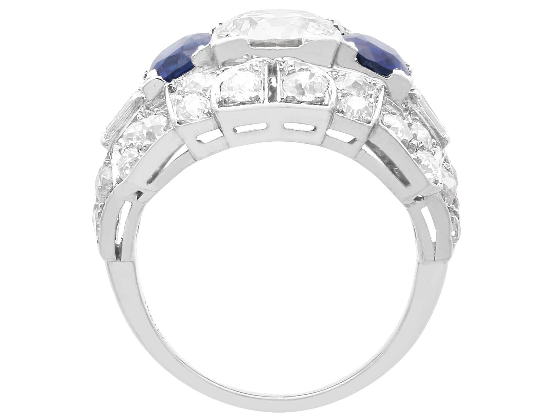 1.95Ct Basaltic Sapphire and 4.15Ct Diamond, Platinum Dress Ring Circa 1930 For Sale 3