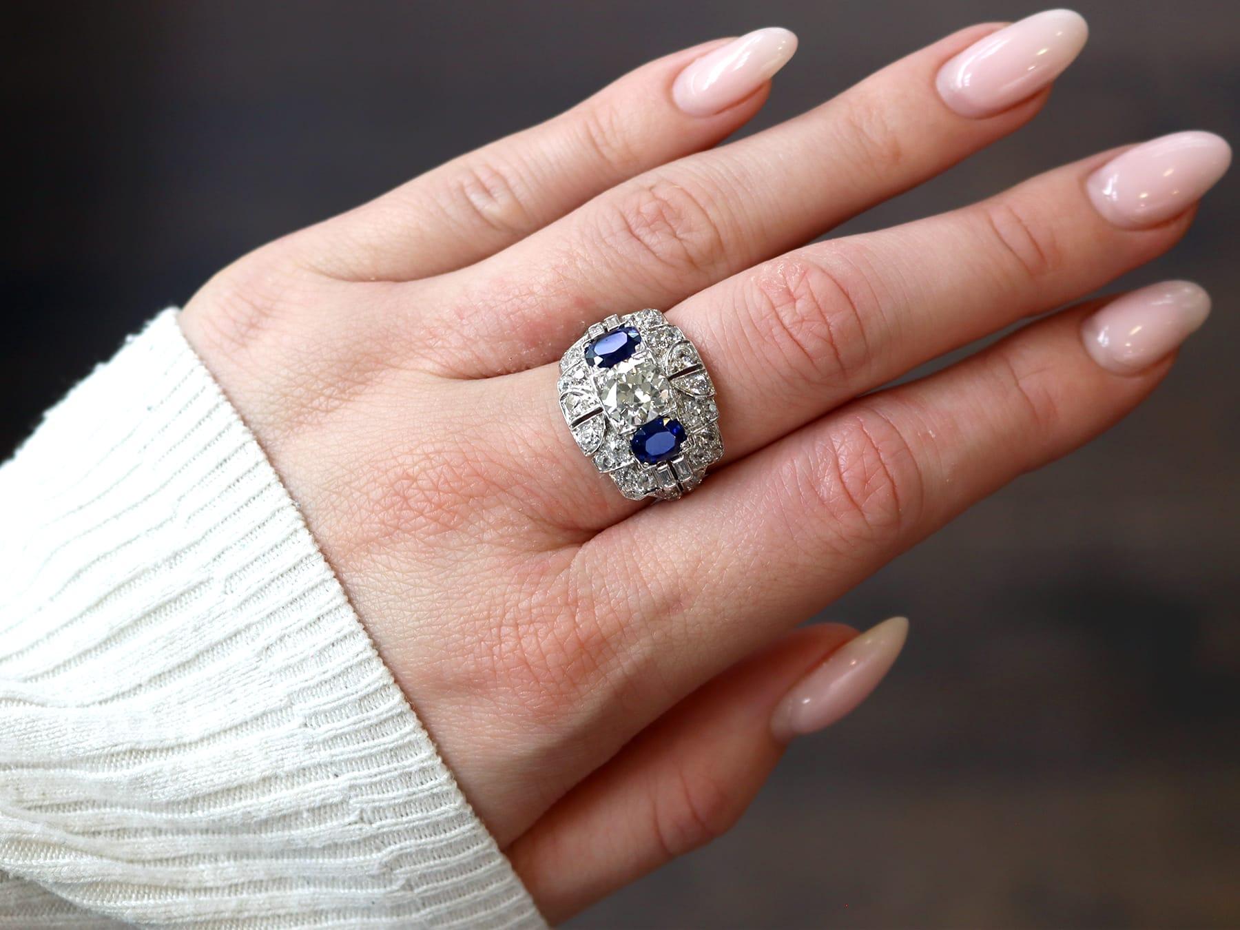 Women's or Men's 1.95Ct Basaltic Sapphire and 4.15Ct Diamond, Platinum Dress Ring Circa 1930 For Sale