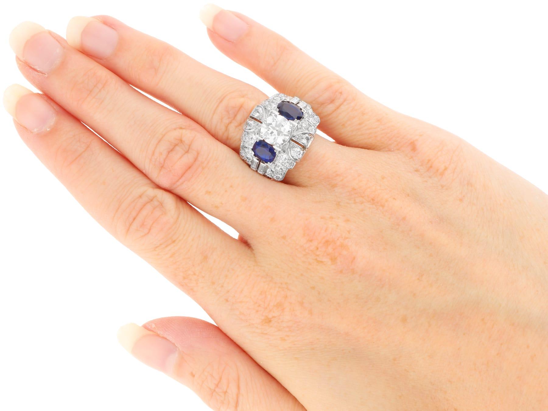 1.95Ct Basaltic Sapphire and 4.15Ct Diamond, Platinum Dress Ring Circa 1930 For Sale 5