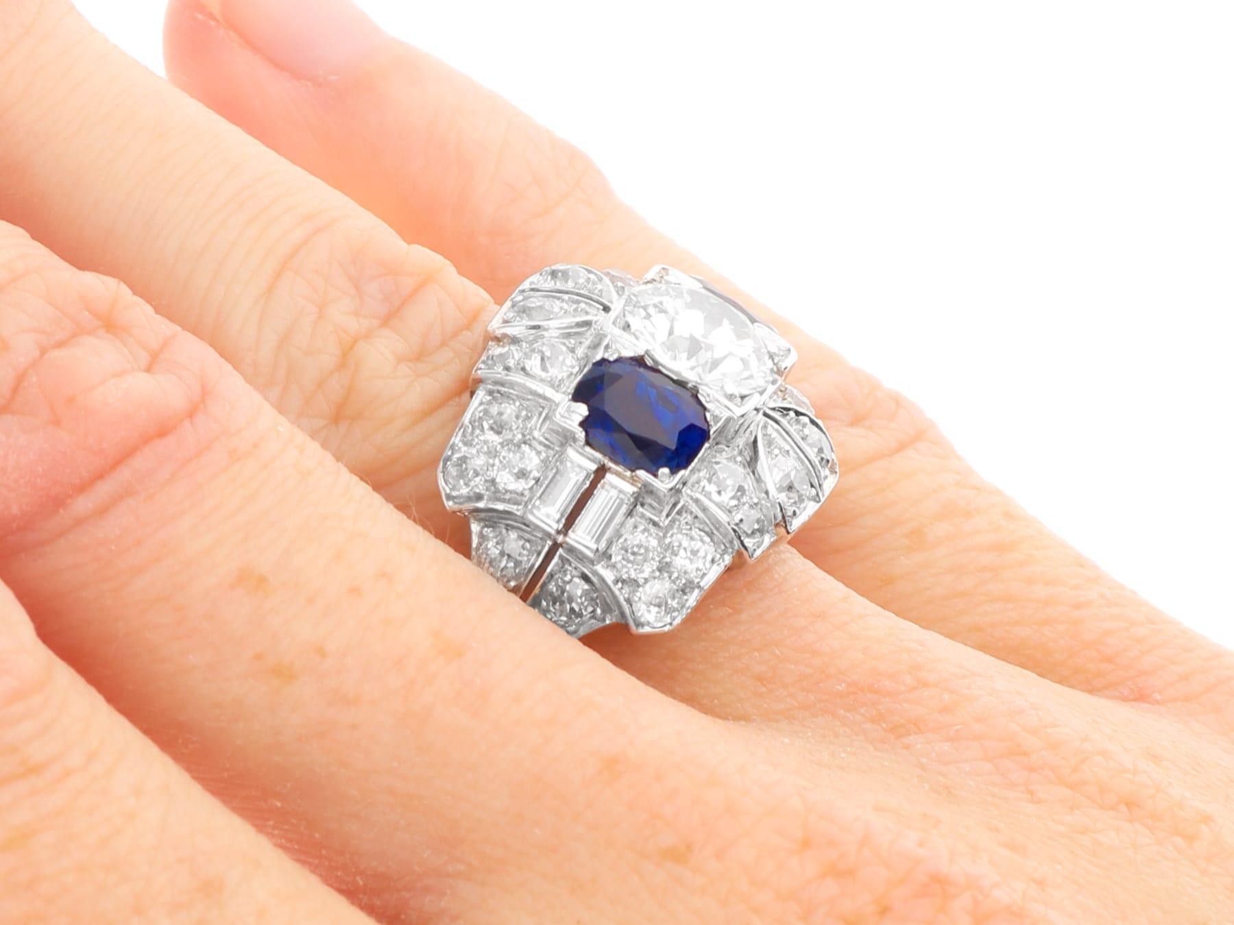 1.95Ct Basaltic Sapphire and 4.15Ct Diamond, Platinum Dress Ring Circa 1930 For Sale 6