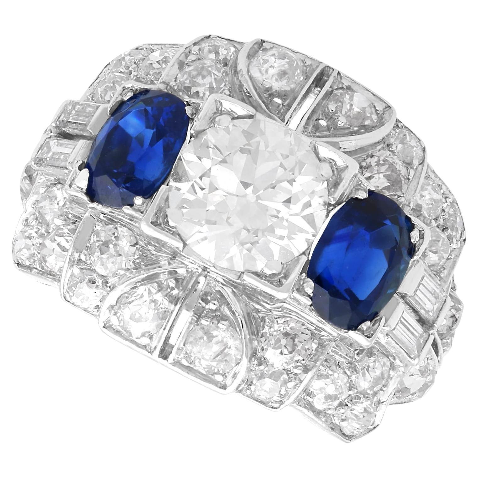 1.95Ct Basaltic Sapphire and 4.15Ct Diamond, Platinum Dress Ring Circa 1930 For Sale
