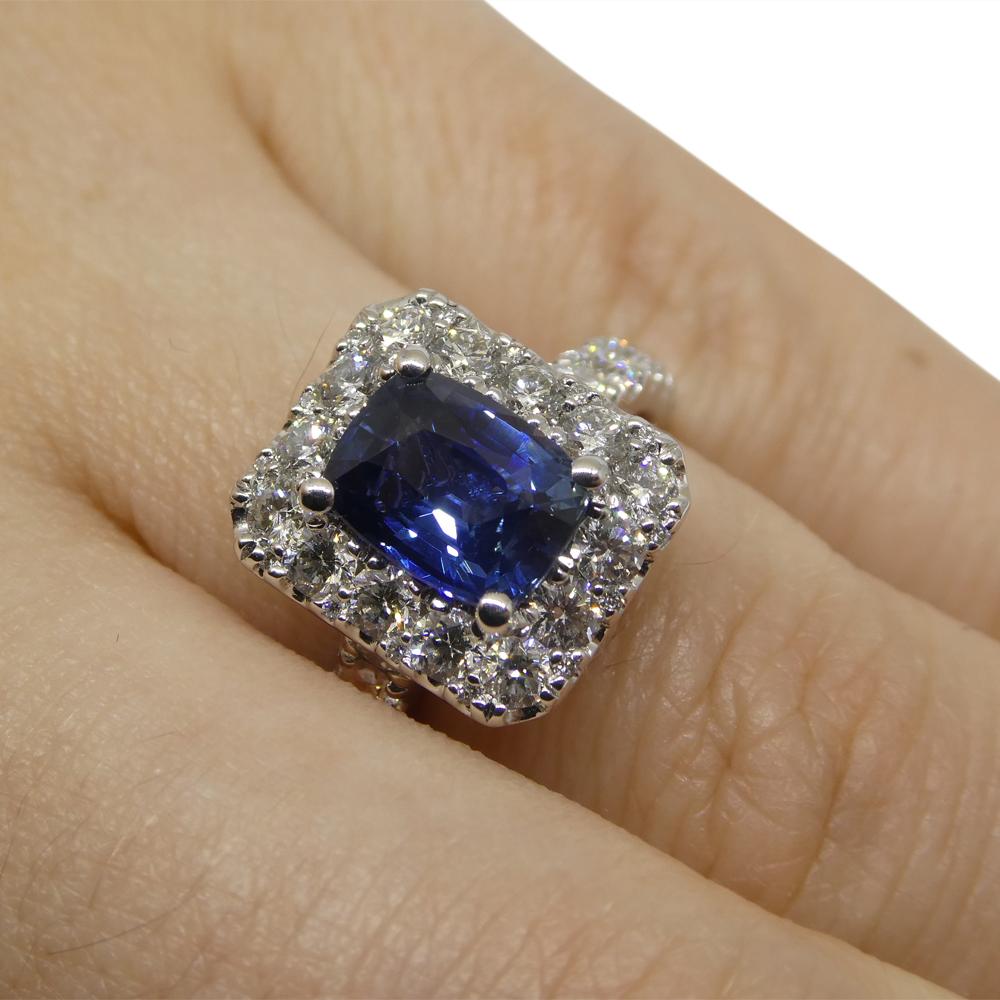 

Introducing our stunning Cushion-Cut Sapphire and Diamond Ring, a mesmerizing testament to beauty and sophistication. At the heart of this exquisite piece rests a captivating cushion-cut sapphire weighing 1.95 carats. The sapphire, boasting