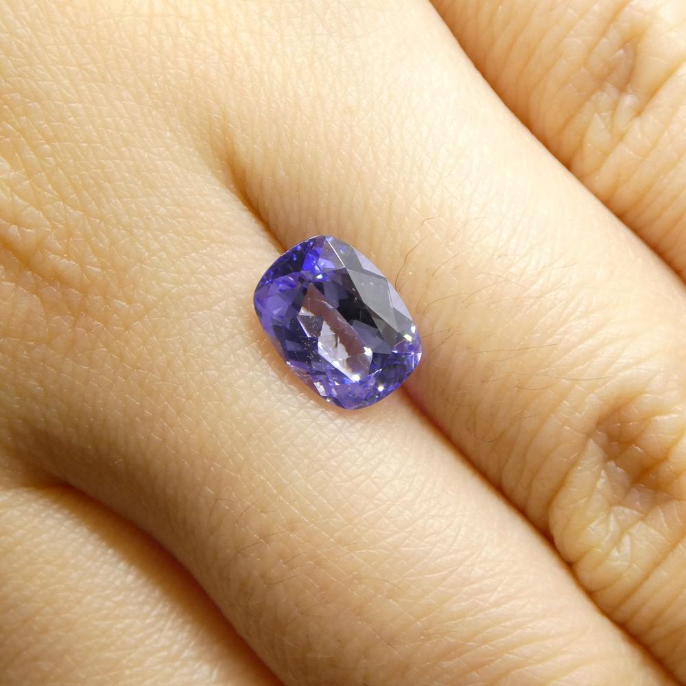 Description:

Gem Type: Tanzanite
Number of Stones: 1
Weight: 1.95 cts
Measurements: 9.13 x 6.76 x 4.14 mm
Shape: Cushion
Cutting Style Crown: Brilliant Cut
Cutting Style Pavilion: Brilliant Cut
Transparency: Transparent
Clarity: Very Slightly