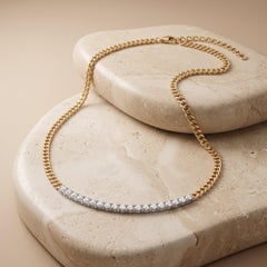 1.95ct Diamond Cuban Bar 14K Yellow Gold Chain Necklace