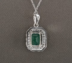 1.95ct Natural Emerald and Diamond 14k Solid White Gold Necklace